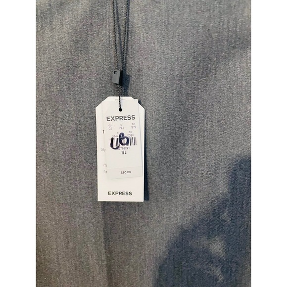 EXPRESS Editor Stretch Mid Rise Flare Trouser Pants Size 12L Gray Office Career - Picture 7 of 9